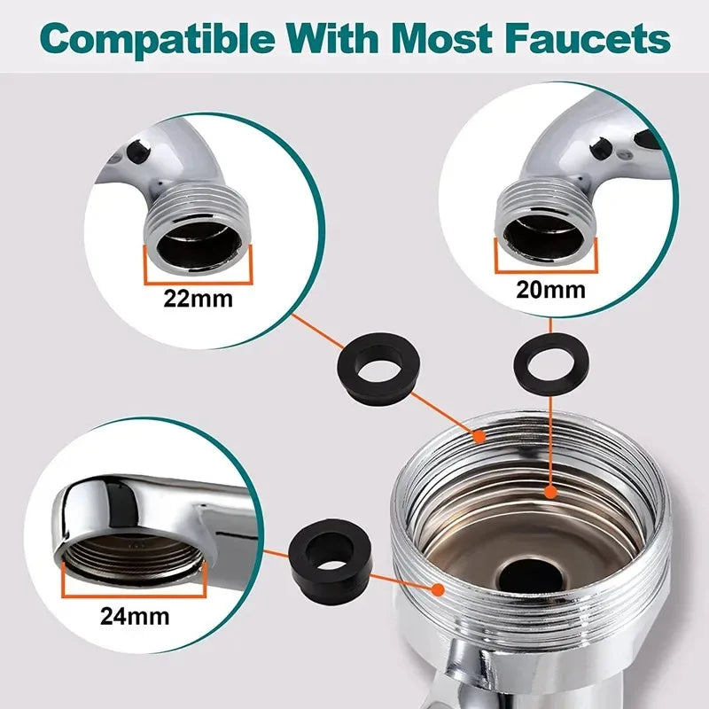 AquaTwist™ 1080° Rotating Faucet Sprayer – Universal Metal Tap Extender with Aerator Nozzle & 22/24mm Adaptor